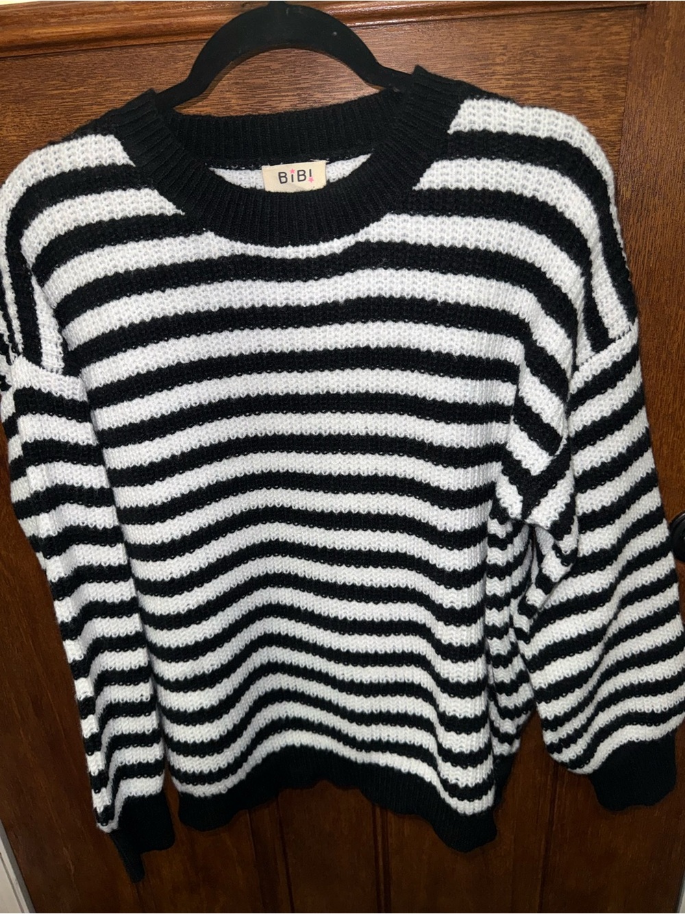 BiBi Black & White Horizontal Stripe Crewneck Sweater